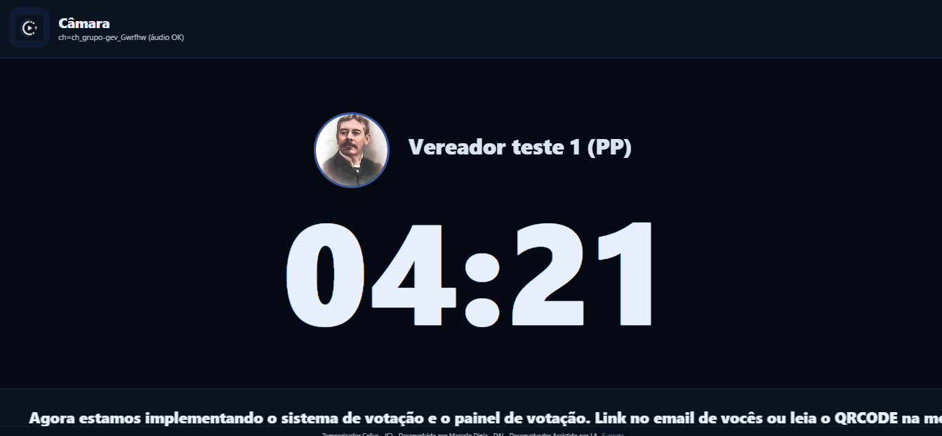 Telão do tempo com foto do orador